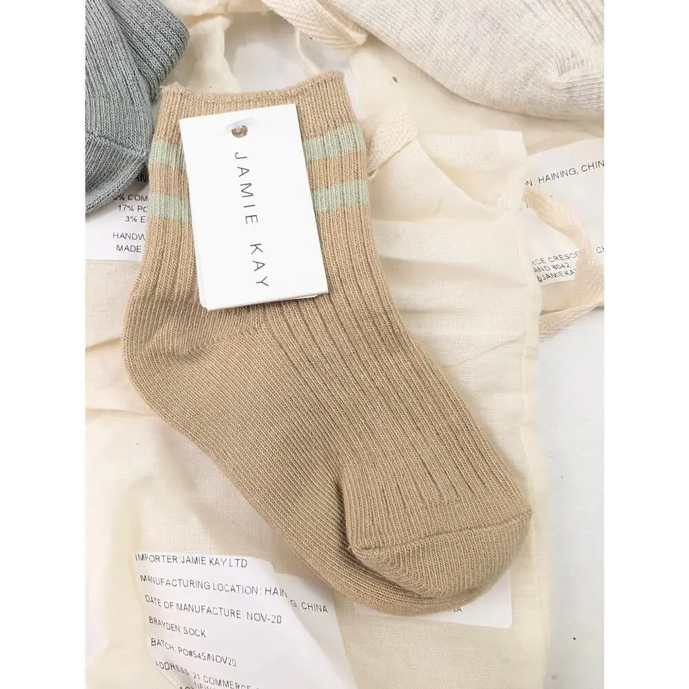 Jamie Kay 3 Pair 1-2 Year Sock Bundle Foldover Gray & Oatmeal Brayden Bronzed